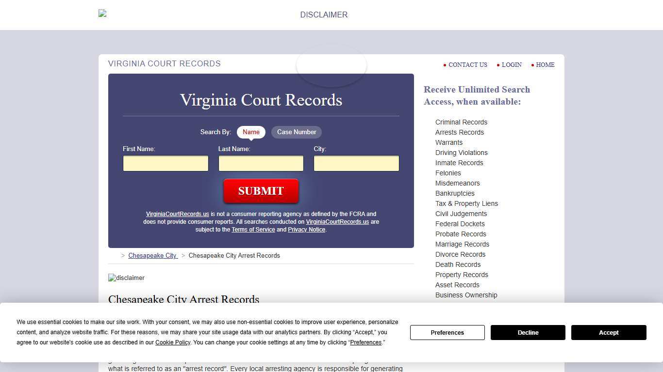 Chesapeake City Arrest Records VirginiaCourtRecords.us